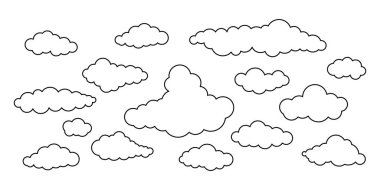 Bulutlar çizgisi sanat vektörü simgesi beyaz arkaplanda izole edildi.