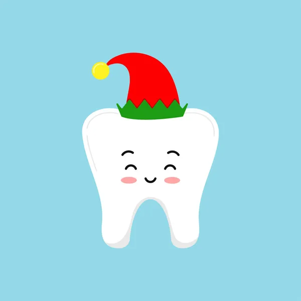 Christmas tooth in cute elf costume with red hat — Stock Vector