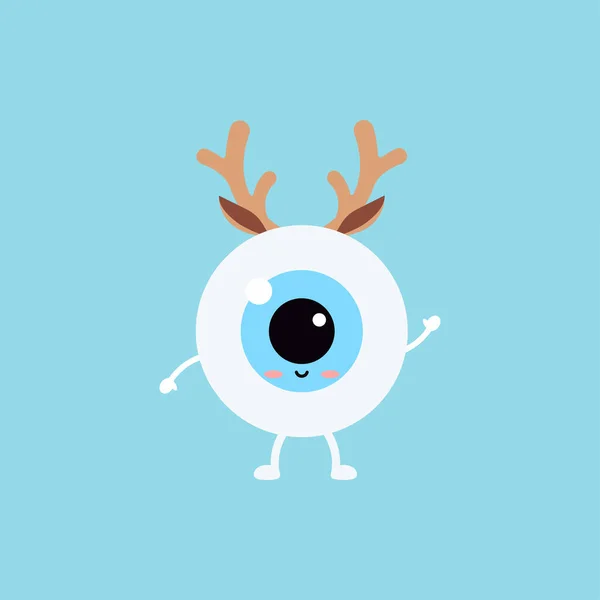 Bola de olho de Natal na cabeça de rena com chifres e orelhas — Vetor de Stock