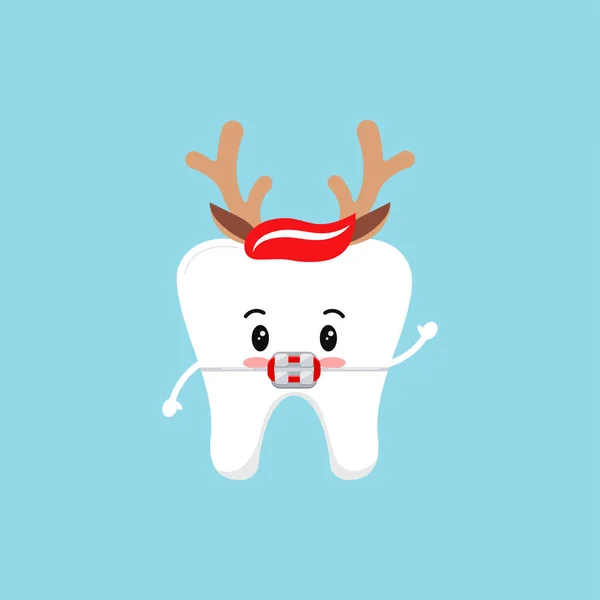 Vánoční zub v rovnátkách v jelení čelence s rohy a ušima — Stockový vektor