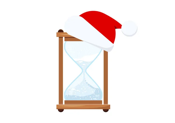 Cuenta atrás de Navidad reloj de arena en Santa Claus sombrero plazo temporizador de invierno. — Vector de stock