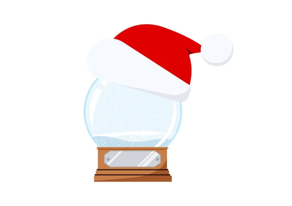 Bola de nieve de Navidad con sombrero de Santa y nieve cayendo — Vector de stock