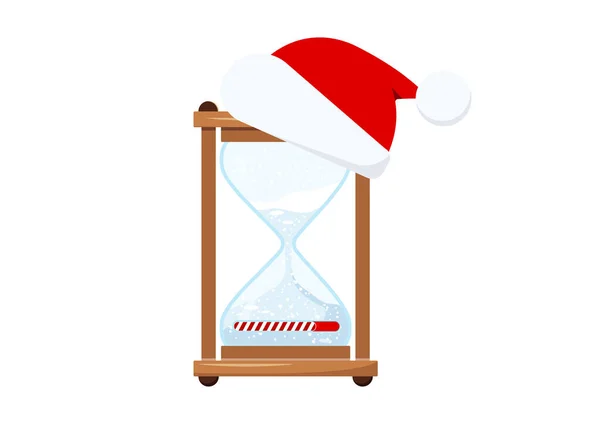 Christmas hourglass with countdown bar falling snow in Santa Claus hat — Stock Vector
