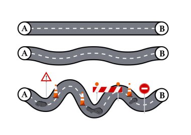 A planı ve gerçek hayat yolu konsepti düz vektör çizimi.