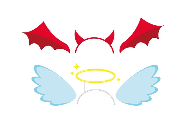 Devil and angel headband and wings costume attributes icon set isolated on white background. — Stockvektor