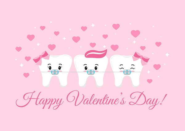 Teeth in braces with hearts and sparkles vector illustration. — 스톡 벡터