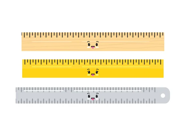 Lindo instrumento de medida regla kawaii emoji conjunto aislado sobre un fondo blanco. — Archivo Imágenes Vectoriales