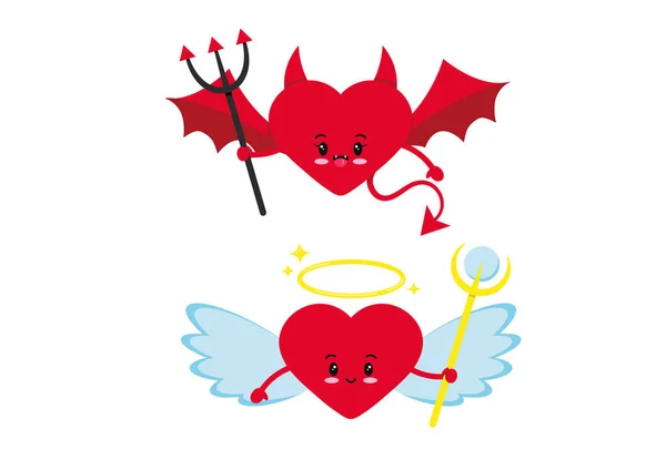 Anděl a ďábel nebo démon srdce znak ikona sada izolované na bílém pozadí. — Stockový vektor