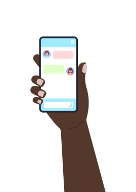 Akıllı telefon ekranı düz dizaynında kadın kulaklığı olan pencerelerle sohbet botu diyaloğu.