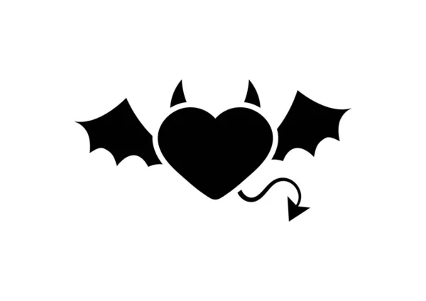 Διάβολος ή δαίμονας καρδιά μαύρη εικόνα σιλουέτα απομονώνονται σε λευκό φόντο. — Διανυσματικό Αρχείο