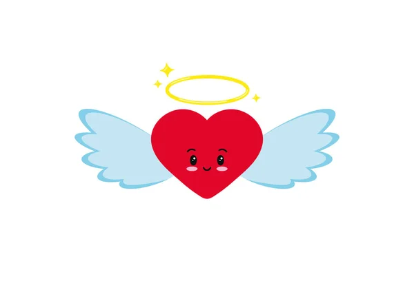 Cute angel heart character icon isolated on white background. — Stock Vector