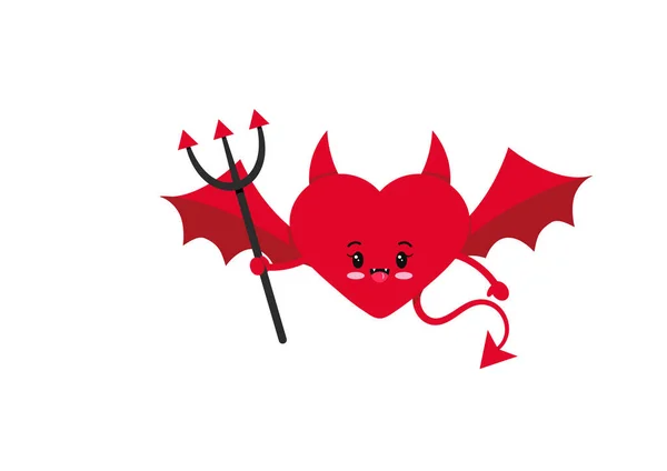 Aranyos ördög vagy démon szív karakter ikon elszigetelt fehér háttér. — Stock Vector