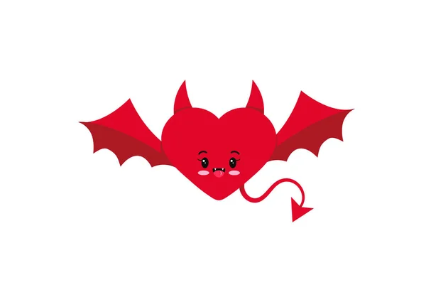 Aranyos ördög szív kawaii karakter ikon elszigetelt fehér háttér. — Stock Vector