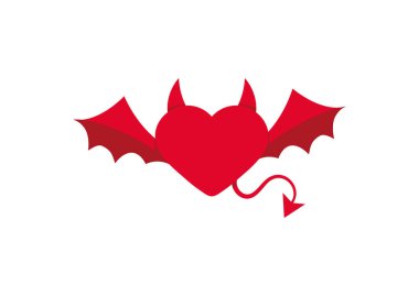 Beyaz arkaplanda şeytan kırmızı kalp simgesi izole edildi.