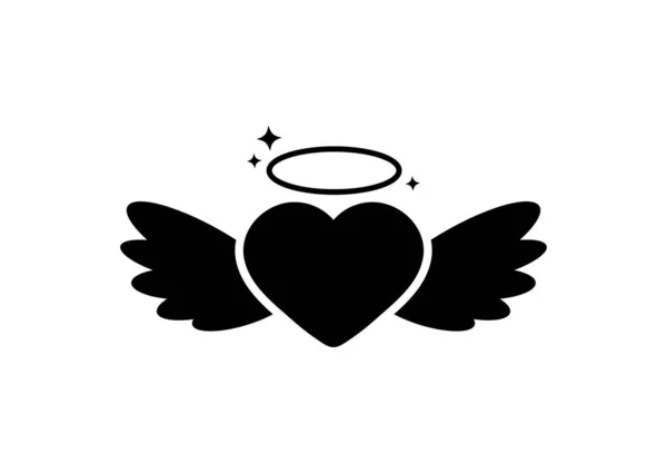 Angel szív fekete sziluett ikon elszigetelt fehér háttér. — Stock Vector
