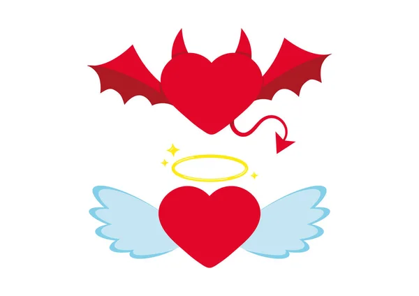 Anděl a ďábel nebo démon červené srdce ikona nastavit izolované na bílém pozadí. — Stockový vektor