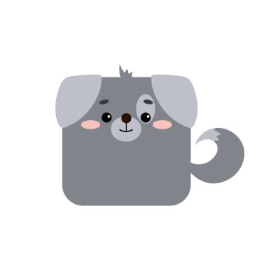 Beyaz arka planda izole edilmiş kare köpek ya da köpek yavrusu çiftliği hayvan yüzü simgesi.