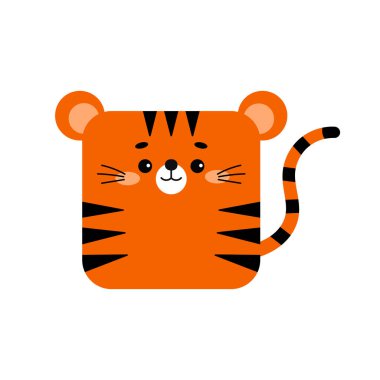 Beyaz arka planda izole edilmiş kare sevimli kaplan zodyak hayvan yüzü ikonu.