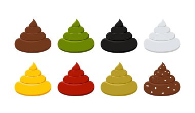 Dışkı rengi tonları dışkı çizgi film simgesi seti beyaz arkaplanda izole edildi.