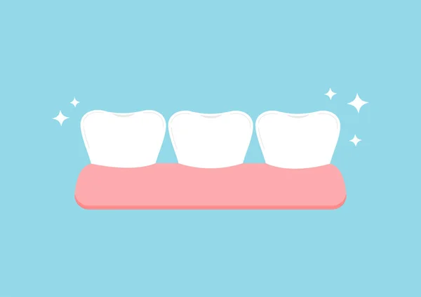Denti in gomma con scintille segno vettoriale odontoiatrico isolato su sfondo blu. — Vettoriale Stock