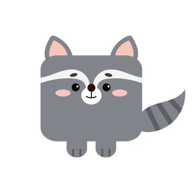 Beyaz arka planda izole edilmiş pençeleri olan kare rakun orman hayvanı suratı.