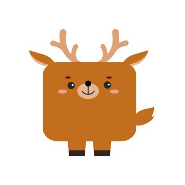 Beyaz arka planda izole boynuz ikonu ile kare geyik orman hayvan yüzü.