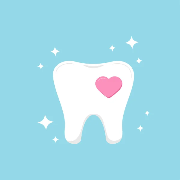Tooth with heart and sparkle dental icon isolated on blue background. — Stock Vector