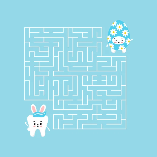Ostern Zahn Kinder Labyrinth Spiel Aktivität Kind puzzle Illustration. — Stockvektor