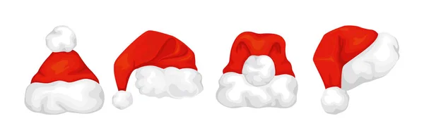 Tradiční čepice Santa Claus set. Ikony různých typů klobouků k Vánocům. — Stockový vektor