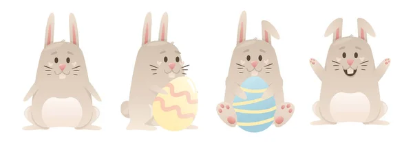 Yumurtalı şirin Paskalya tavşanları. Mutlu Paskalyalar. — Stok Vektör