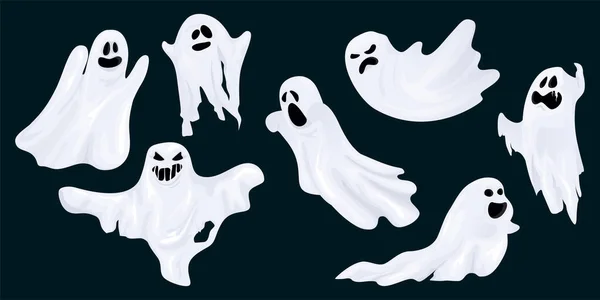 Geist Erschreckt Horror Charaktere Niedliche Lustige Buh Geisterblatt Halloween Charakter — Stockvektor