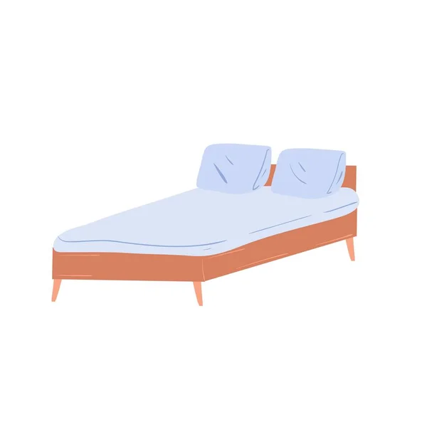 Desenhos animados planos cama de casal, quarto elementos interiores para a vida em casa conceito de ilustração vetor conforto — Vetor de Stock