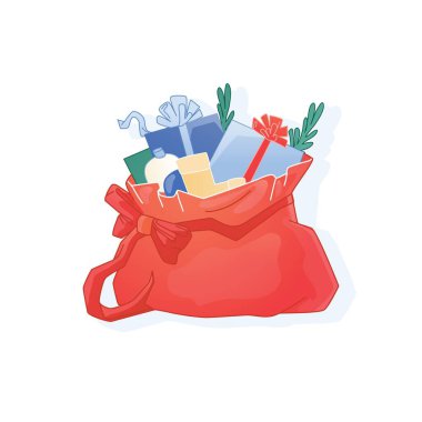 Noel Baba çuvalı hediye dolu kırmızı Noel çantası