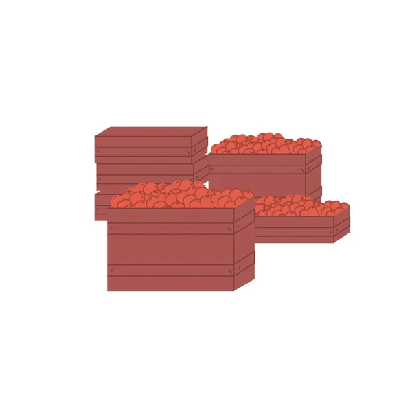 Cajas de dibujos animados planos con tomates, concepto de ilustración de vectores agrícolas orgánicos — Vector de stock