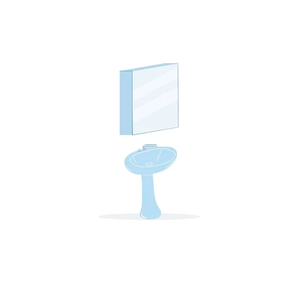 Pia plana do banheiro dos desenhos animados e torneira com espelho, mobília da casa de banho, conceito da ilustração do vetor dos elementos interiores — Vetor de Stock