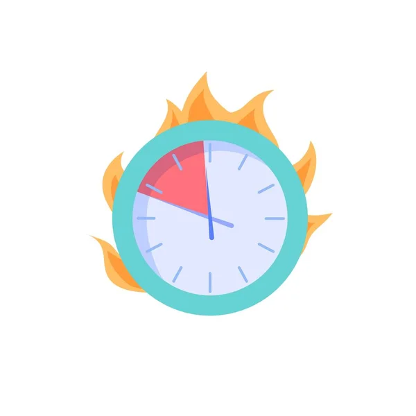 Flat orologio fumetto bruciore, lavoro termine di stress metafora concetto illustrazione vettoriale — Vettoriale Stock