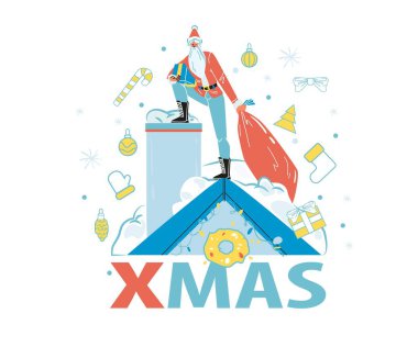 Noel Baba 'nın çatıda olduğu Xmas poster tasarımı