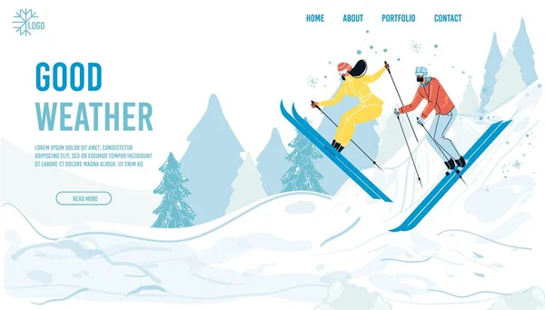 Buen tiempo en invierno landing page design template — Archivo Imágenes Vectoriales