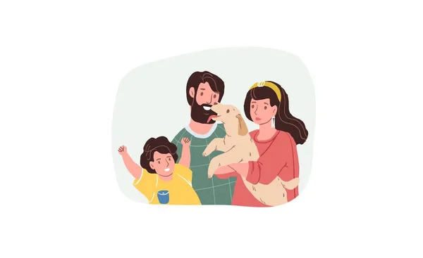 Cartone animato piatto felici personaggi familiari genitori e bambino, sano concetto di illustrazione vettoriale familiare — Vettoriale Stock