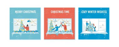 Köknar ağacı ve insanlarla Noel penceresi tasarımı