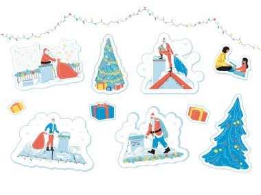 Noel Baba, Noel ağacı ve hediyeli Noel çıkartması.