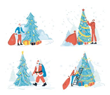 Noel ağacının yanındaki Noel Baba izole edilmiş.