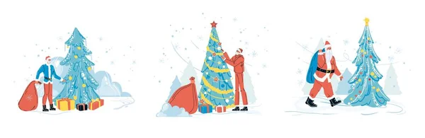 Père Noël et sapin de Noël ensemble isolé — Image vectorielle