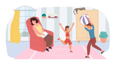 Flat cartoon characters in life scene,family relationships vector illustration concept