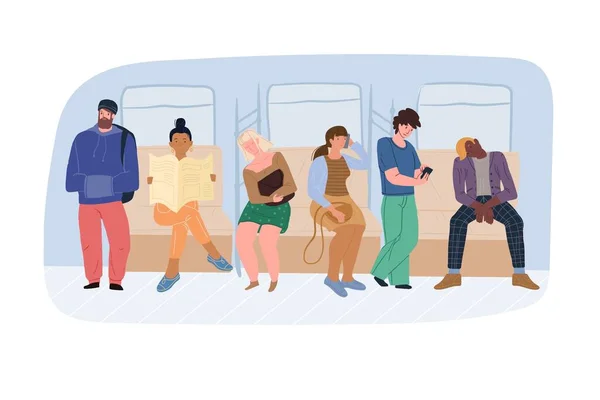 Flat cartoon characters in subway,city life scene vector illustration concept — Stock Vector