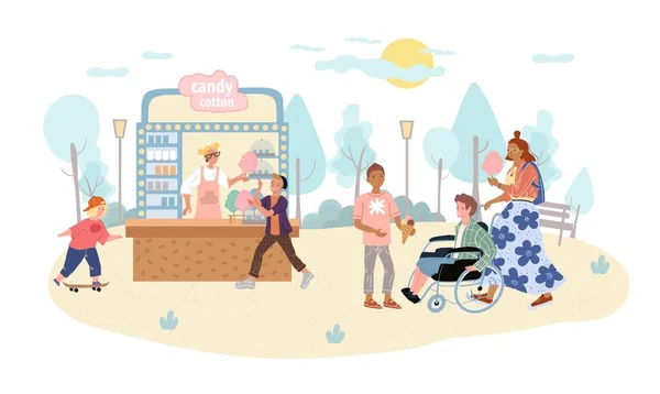 ( 영어 ) Flat cartoon family characters in city park, summer outside activity ( 영어 ) 공식 웹 사이트 — 스톡 벡터