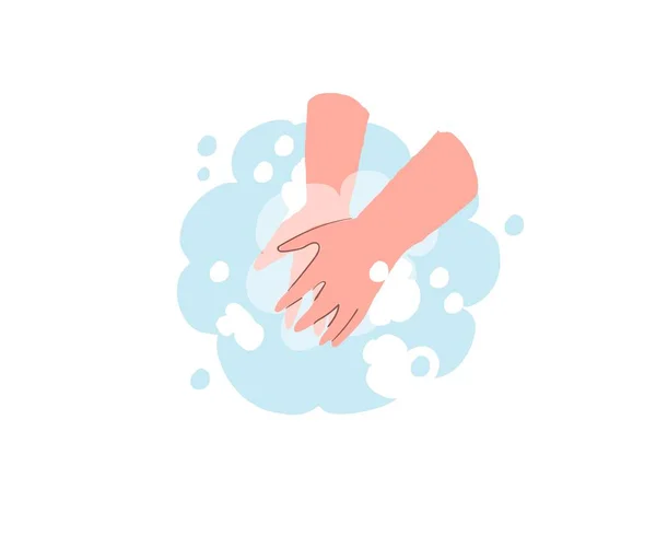 Flat cartoon human hands using soap,coronavirus covid prevention vector illustration concept — Vettoriale Stock
