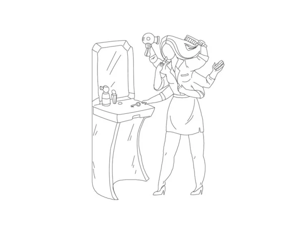 Τέλειο multitasking εικονογράφηση διάνυσμα γραμμή γυναίκα — Διανυσματικό Αρχείο