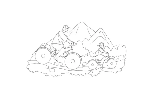 Μπαμπά και γιος παιδί ποδηλασία διάνυσμα ορεινή γραμμή — Διανυσματικό Αρχείο