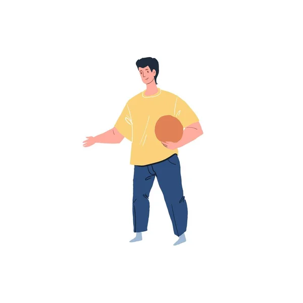 Flache Zeichentrickfigur mit Basketball, gesundem Lebensstil sozialer Vektor Illustrationskonzept — Stockvektor